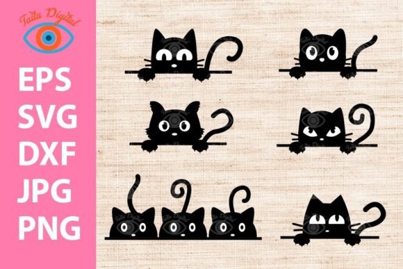 Black Cat Bundle Hanging Cat Design