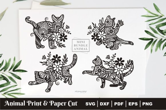 Cat Mandala Paper Cut Print, Vector