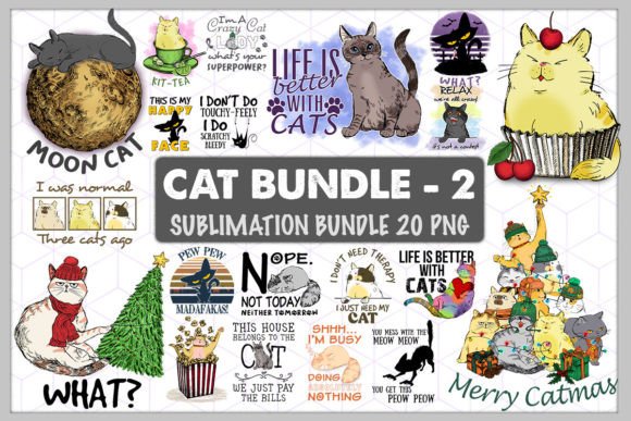 Cat Sublimation Bundle 20 PNG Part 2