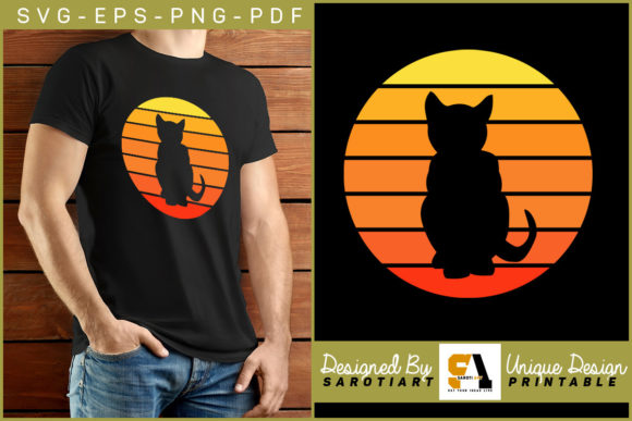Cat with Retro Color T-shirt Design