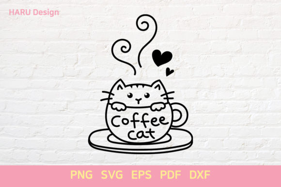 Coffee Cat Embroidery Design