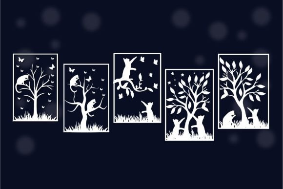 Wall Cat Art Design with Grass Cut File