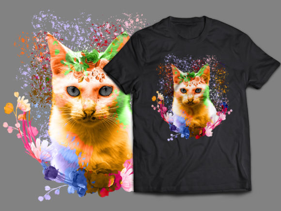Watercolour Cat T Shirt Design
