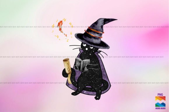 Witch Cat Enchanting the Fish to Fly